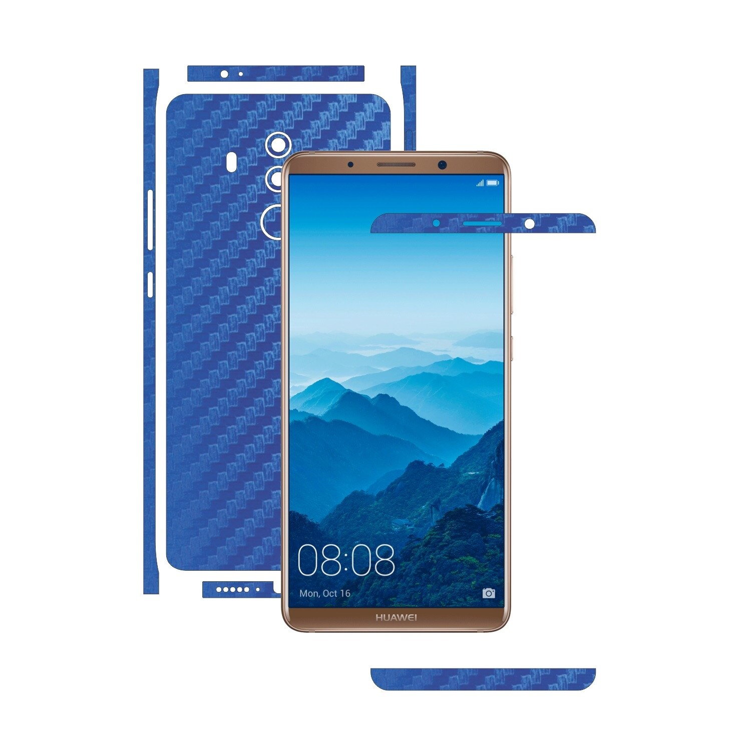 Folie de protectie Carbon Skinz, Husa de tip Skin Adeziv pentru Carcasa, Carbon Albastru dedicata Huawei Mate 10 Pro