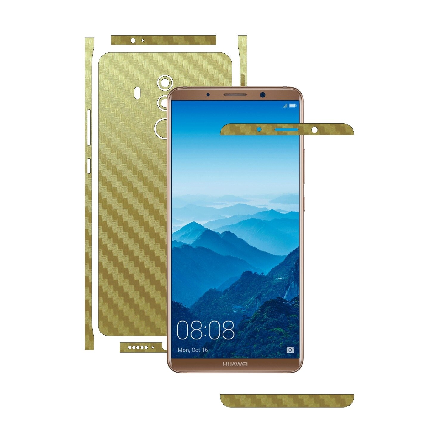 Folie de protectie Carbon Skinz, Husa de tip Skin Adeziv pentru Carcasa, Carbon Auriu dedicata Huawei Mate 10 Pro