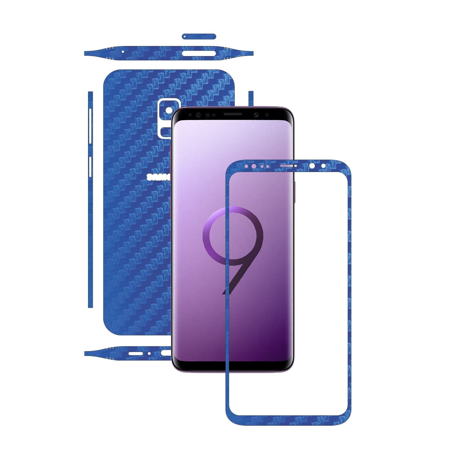 Folie de protectie Carbon Skinz, Husa de tip Skin Adeziv pentru Carcasa, Carbon Albastru dedicata Samsung Galaxy S9