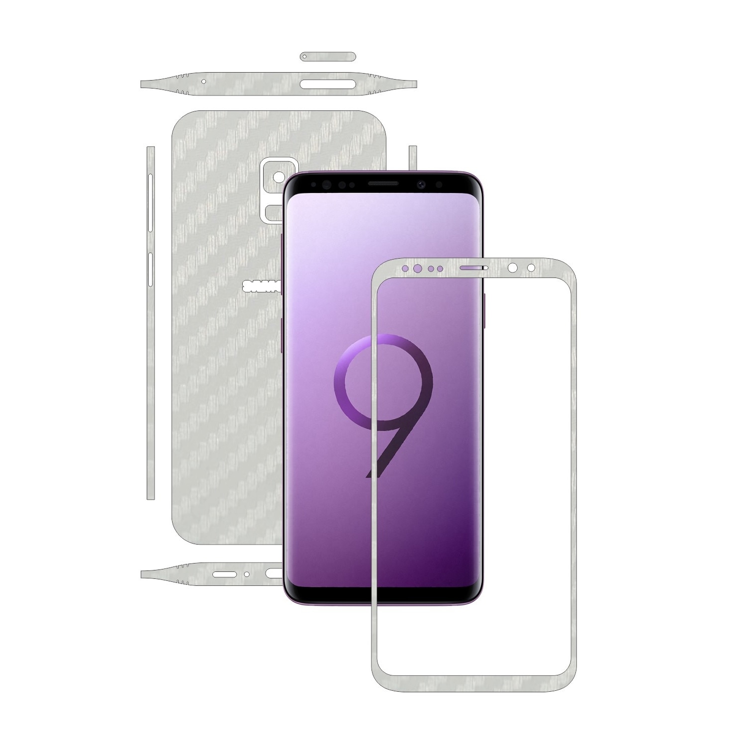 Folie de protectie Carbon Skinz, Husa de tip Skin Adeziv pentru Carcasa, Carbon Alb dedicata Samsung Galaxy S9