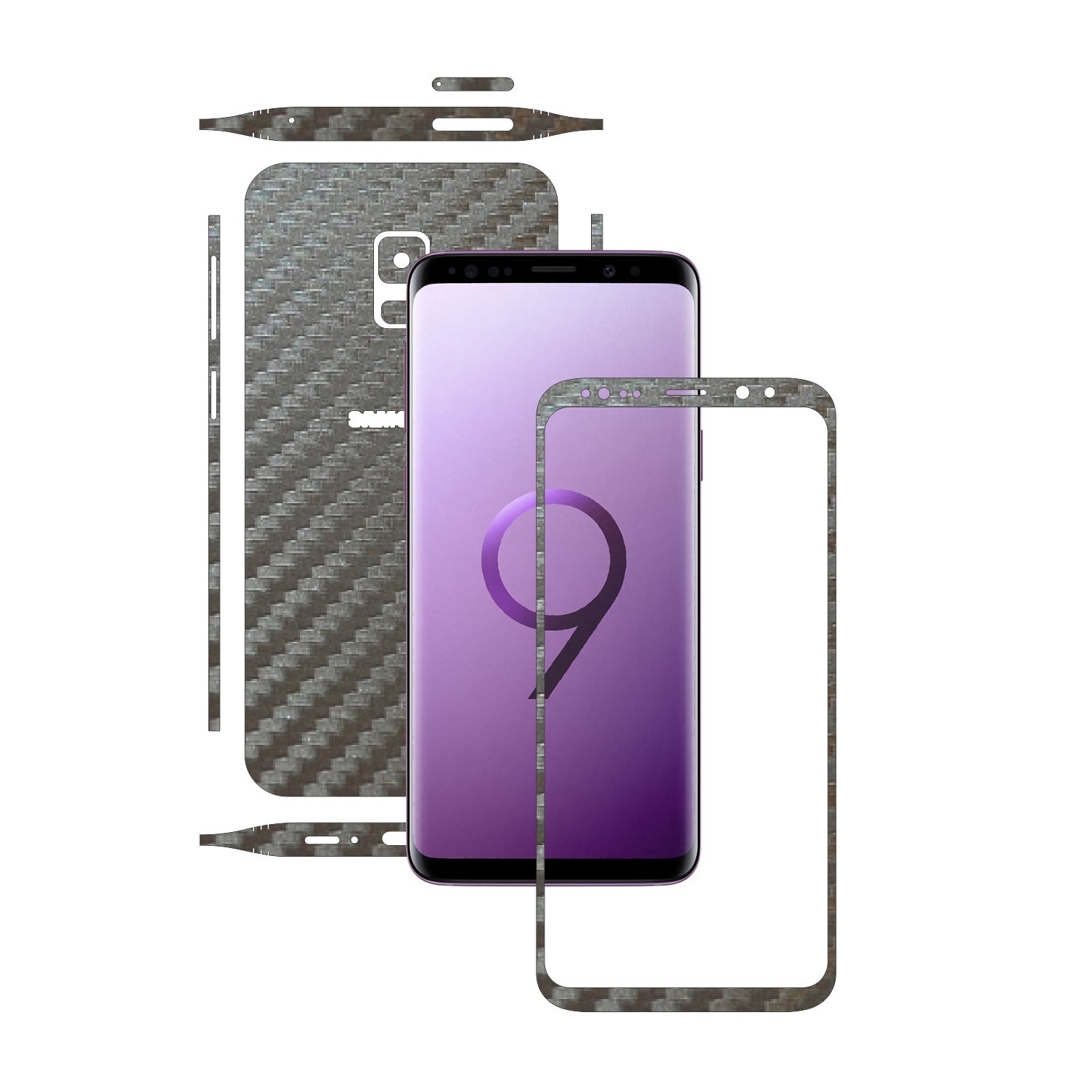 Folie de protectie Carbon Skinz, Husa de tip Skin Adeziv pentru Carcasa, Carbon Gri Argintiu dedicata Samsung Galaxy S9