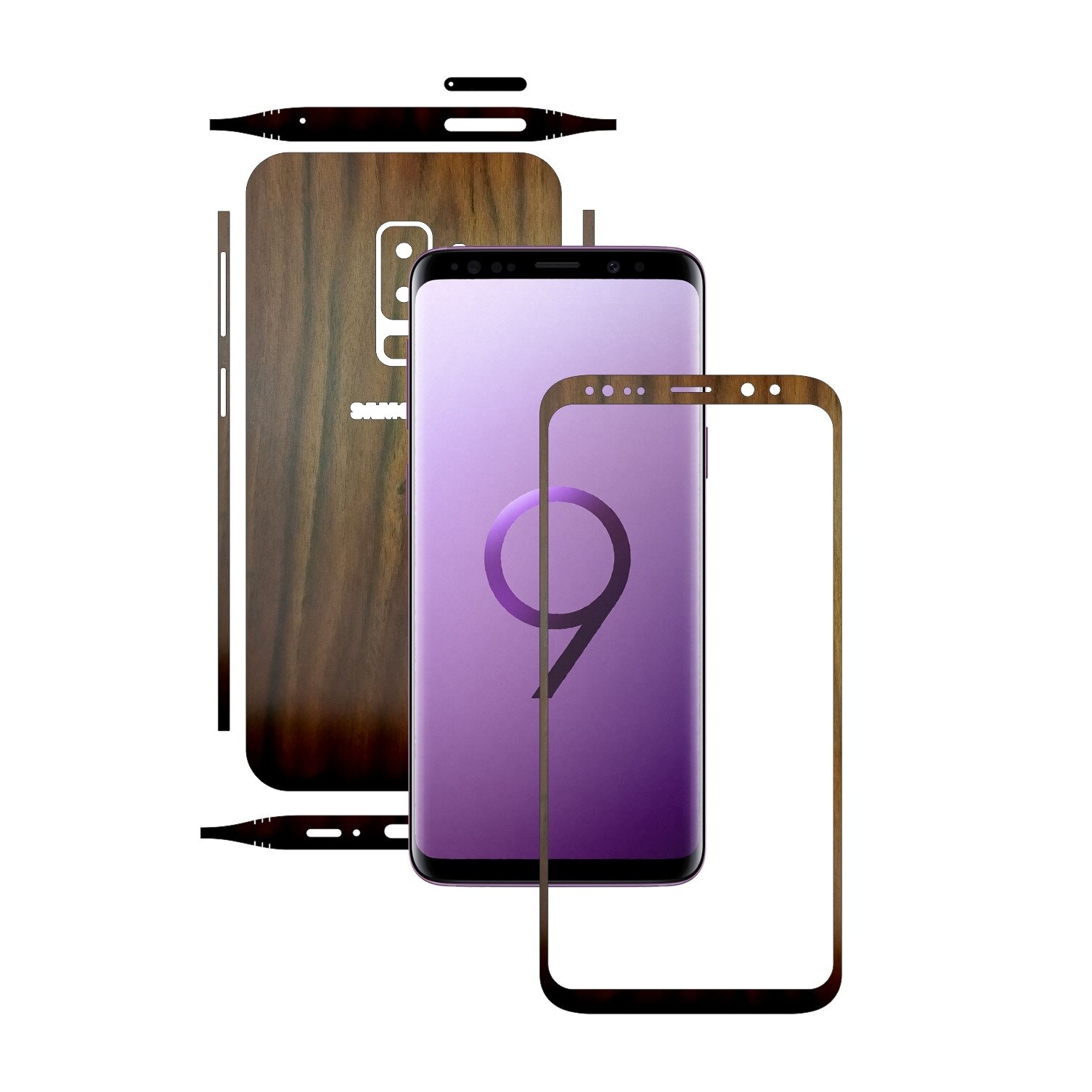 Folie de protectie Carbon Skinz, Husa de tip Skin Adeziv pentru Carcasa, Lemn Nuc Inchis dedicata Samsung Galaxy S9 + Plus