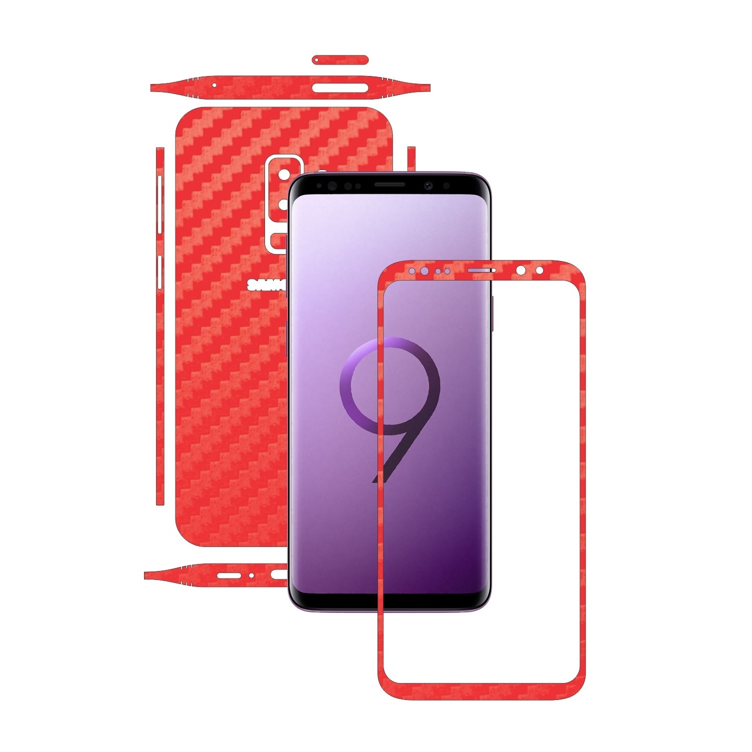Folie de protectie Carbon Skinz, Husa de tip Skin Adeziv pentru Carcasa, Carbon Rosu dedicata Samsung Galaxy S9 + Plus
