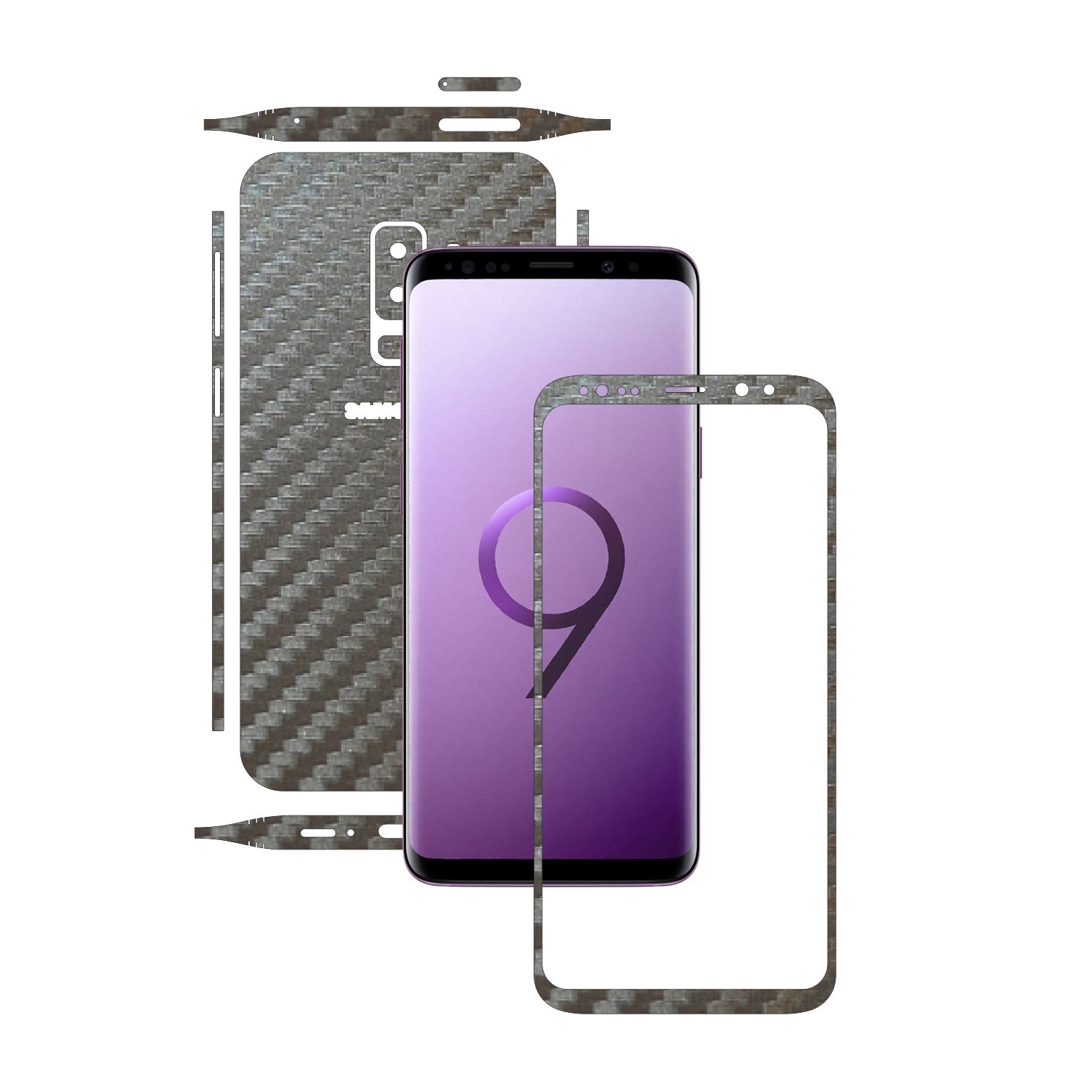 Folie de protectie Carbon Skinz, Husa de tip Skin Adeziv pentru Carcasa, Carbon Gri Argintiu dedicata Samsung Galaxy S9 + Plus