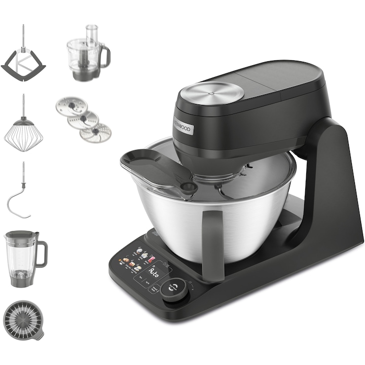 Robot de bucatarie Tefal Bake Partner QB525B38, 1100W, capacitate vas 4.6L, 8 trepte de viteza, functie Pulse, capacitate blender 1.5L, rasnita, tocator de carne, tel, accesoriu incorporare, carlig aluaturi grele, inox, gri