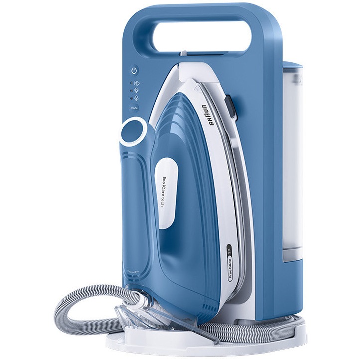 Statie de calcat Braun UpStyle 2 IS2745BL, 2200W, 6.5 bar, jet de abur 440g/min, abur continuu 125g/min, talpa EloxalPlus, maner certificat ergonomic, rezervor detasabil 1.5L, tehnologie FreeGlide 3D, oprire automata, albastru