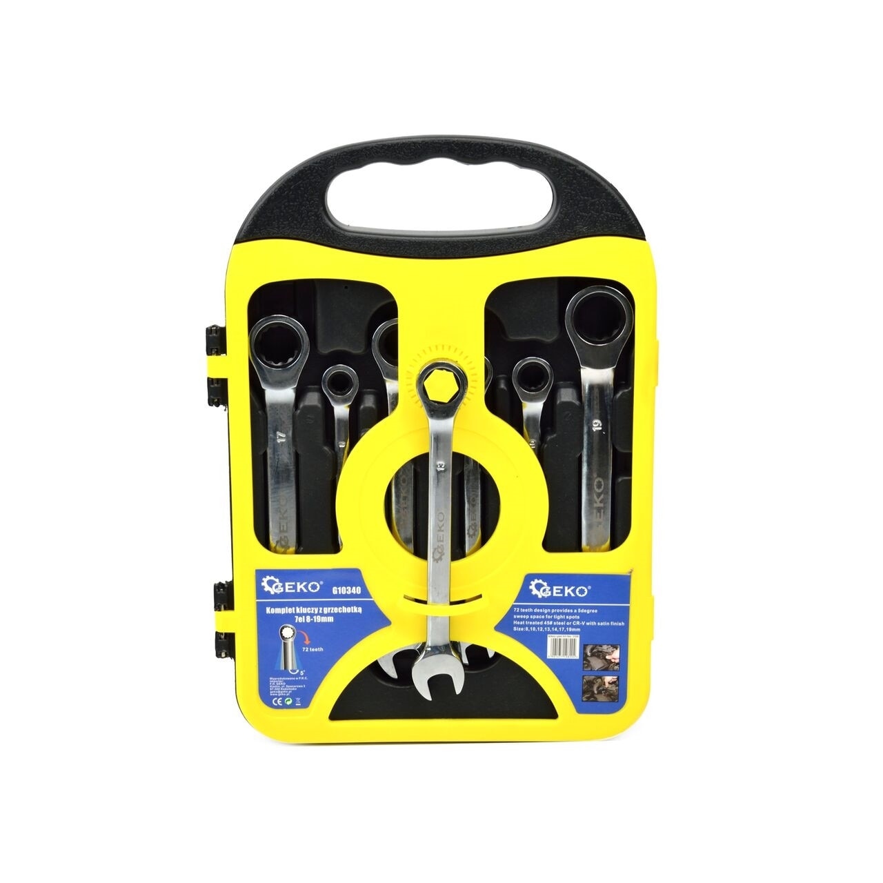 Set 7 chei combinate cu clichet Geko G10340, 8-19 mm, 72T, Cr-V