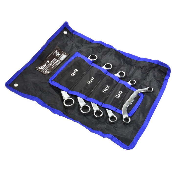 Set de chei inelare semi-luna, Geko, 5 piese, 10x11, 12x13, 14x15, 16x17, 18x19, husa textila