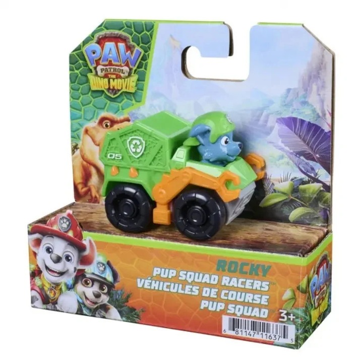 Мини превозно средство с фигурка, Paw Patrol The Dino Movie, Pup Squad Racers, Rocky