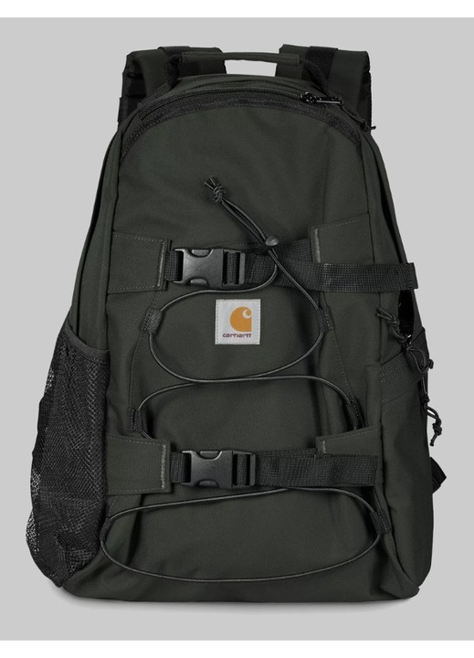 Carhartt WIP, rucsac din poliester reciclat Kickflip I031468-3T6XX, rezistent la apa, bretele captusite si spate captusit, buzunar mesh lateral, curele frontale, verde inchis, 24,8 L