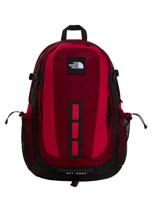 The North Face, rucsac urban din nylon 400D cu maneca polar pentru laptop 15" si compartimente multiple, model Hot Shot NF0A3KYJWWN, visiniu/negru, 33 x 20 x 51 cm