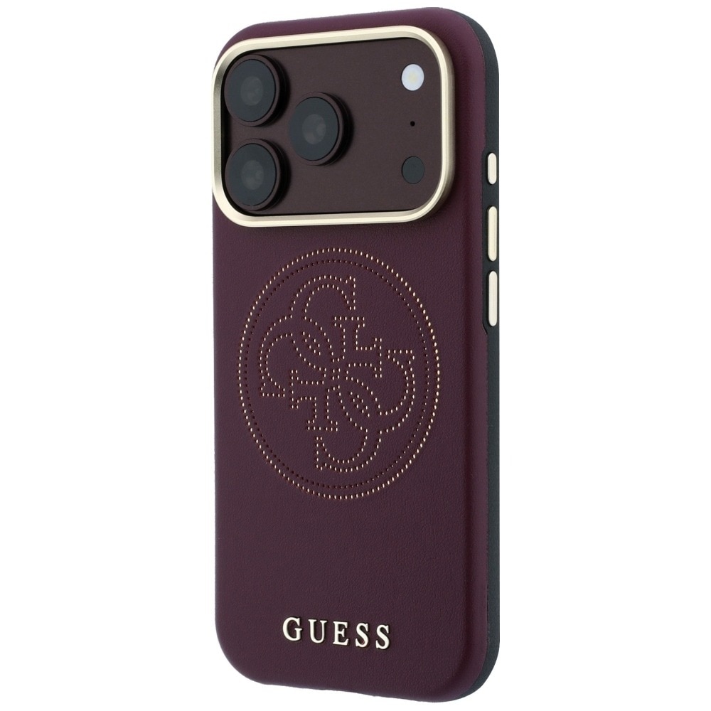 Husa pentru iPhone 18 Pro / iPhone 17 Pro Guess Leather Perforated 4G MagSafe, Incarcare wireless, Protectie ridicata, Calitate premium, Visiniu