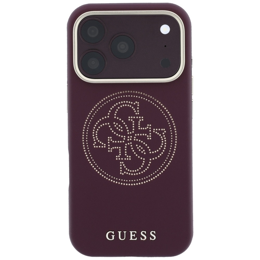 Husa pentru iPhone 18 Pro / iPhone 17 Pro Guess Leather Perforated 4G MagSafe, Incarcare wireless, Protectie ridicata, Calitate premium, Visiniu