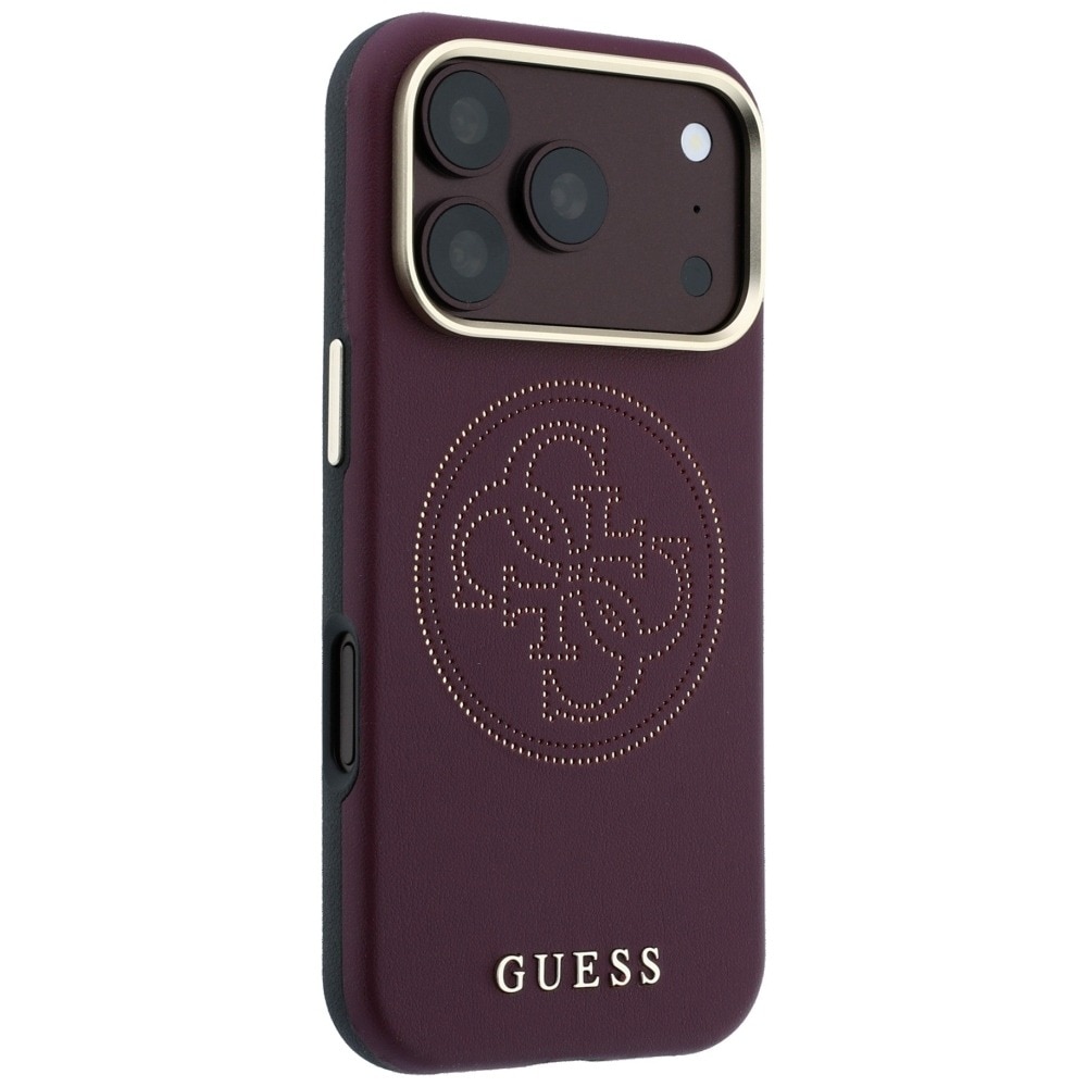 Husa pentru iPhone 18 Pro / iPhone 17 Pro Guess Leather Perforated 4G MagSafe, Incarcare wireless, Protectie ridicata, Calitate premium, Visiniu
