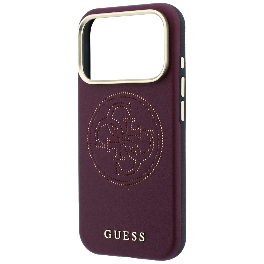 Husa pentru iPhone 18 Pro / iPhone 17 Pro Guess Leather Perforated 4G MagSafe, Incarcare wireless, Protectie ridicata, Calitate premium, Visiniu