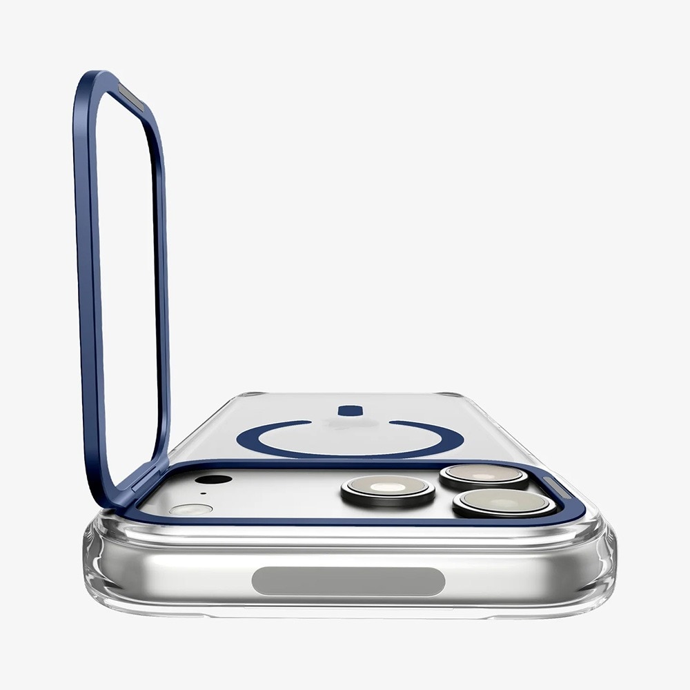 Husa pentru iPhone 18 Pro / iPhone 17 Pro, Spigen Ultra Hybrid Optik S MagSafe, Stativ integrat, Incarcare wireless, Calitate Premium, Transparent/Albastru inchis