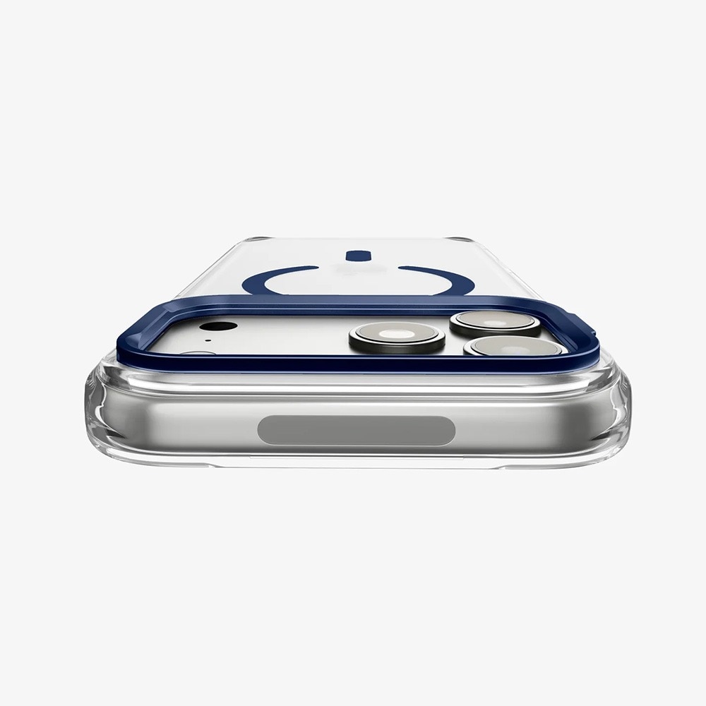 Husa pentru iPhone 18 Pro / iPhone 17 Pro, Spigen Ultra Hybrid Optik S MagSafe, Stativ integrat, Incarcare wireless, Calitate Premium, Transparent/Albastru inchis
