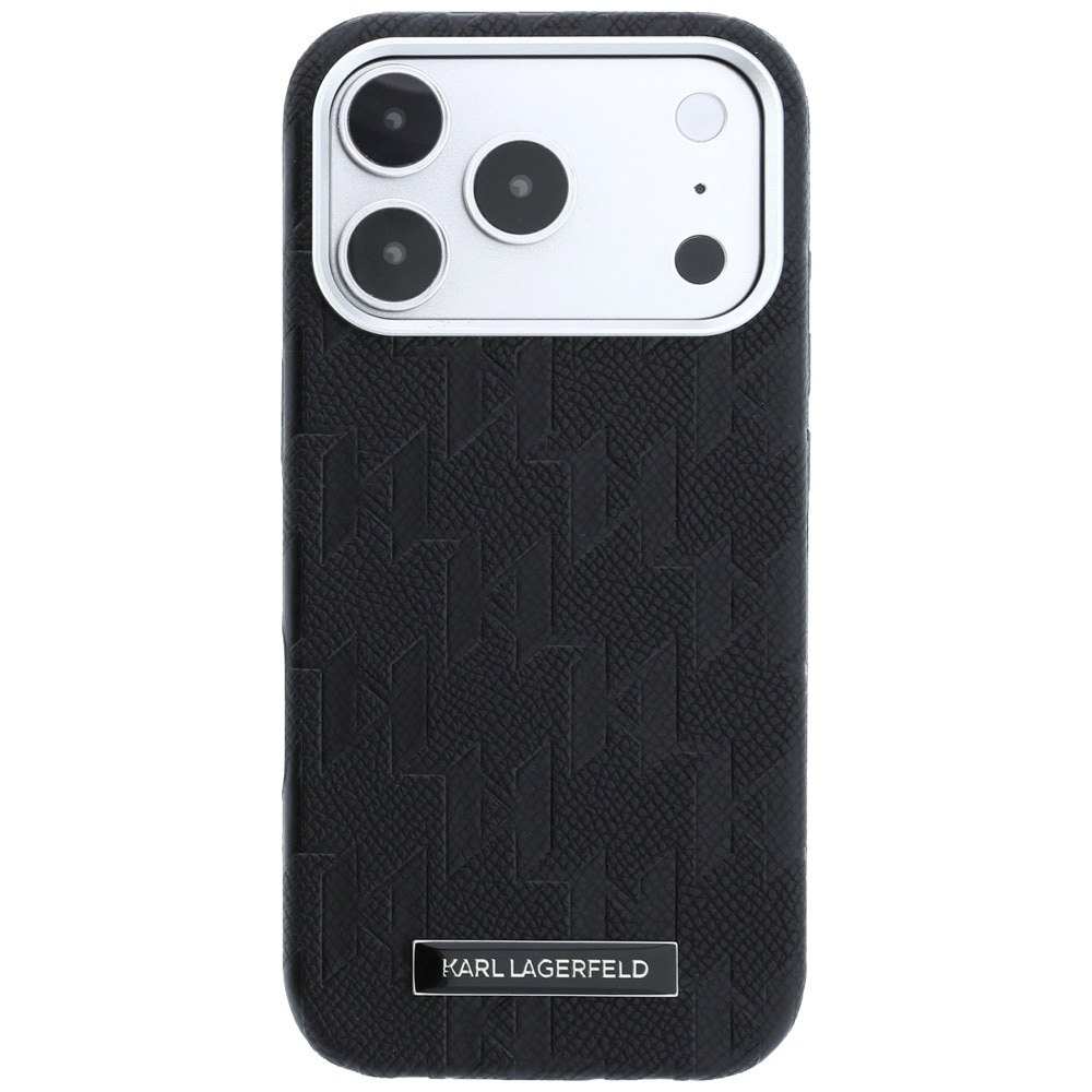 Husa pentru iPhone 18 Pro Max / iPhone 17 Pro Max Karl Lagerfeld Grained Leather Mono Resin Logo MagSafe, Incarcare wireless, Protectie ridicata, Calitate premium, Negru