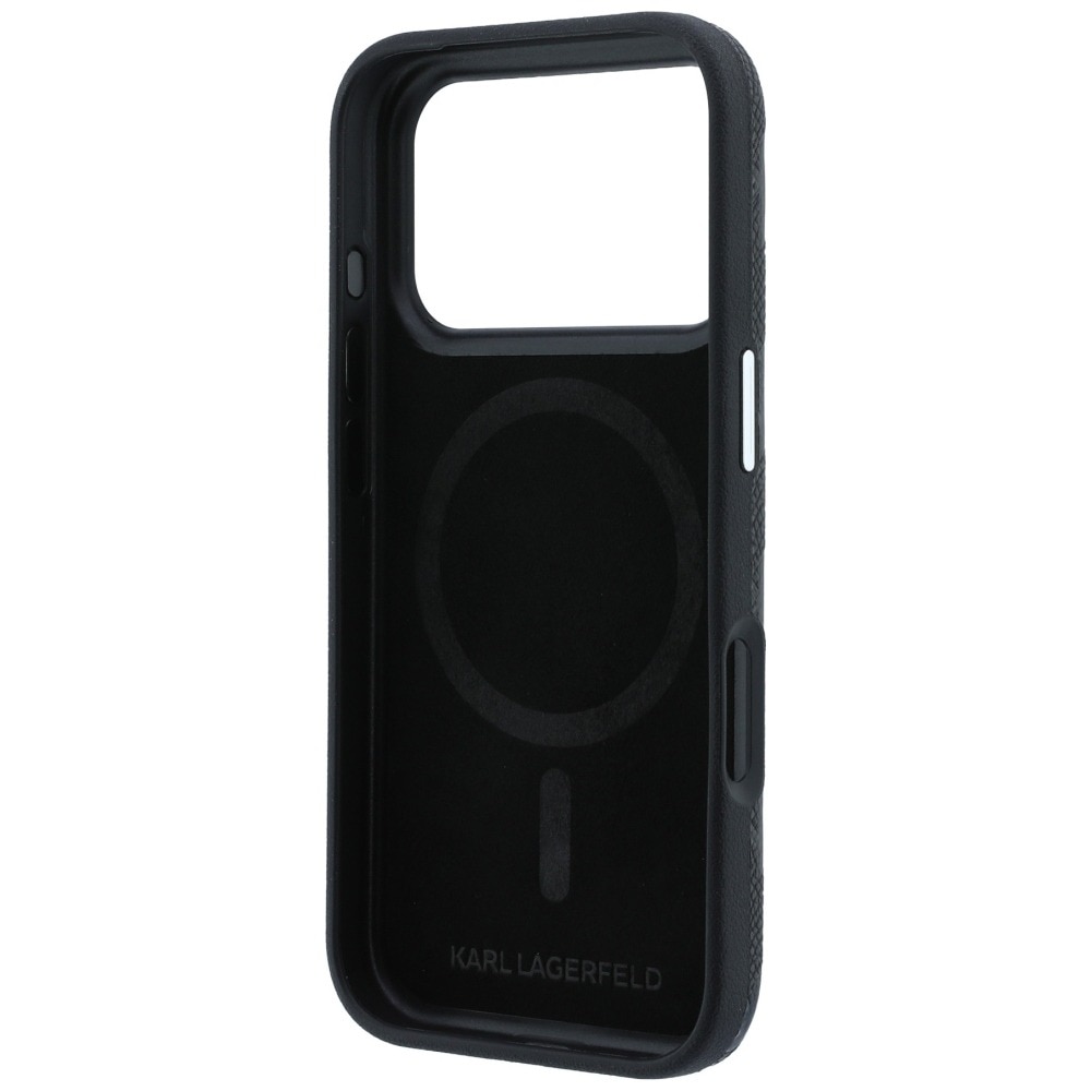 Husa pentru iPhone 18 Pro Max / iPhone 17 Pro Max Karl Lagerfeld Grained Leather Mono Resin Logo MagSafe, Incarcare wireless, Protectie ridicata, Calitate premium, Negru