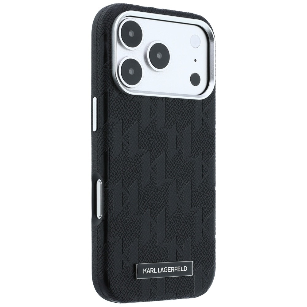 Husa pentru iPhone 18 Pro Max / iPhone 17 Pro Max Karl Lagerfeld Grained Leather Mono Resin Logo MagSafe, Incarcare wireless, Protectie ridicata, Calitate premium, Negru