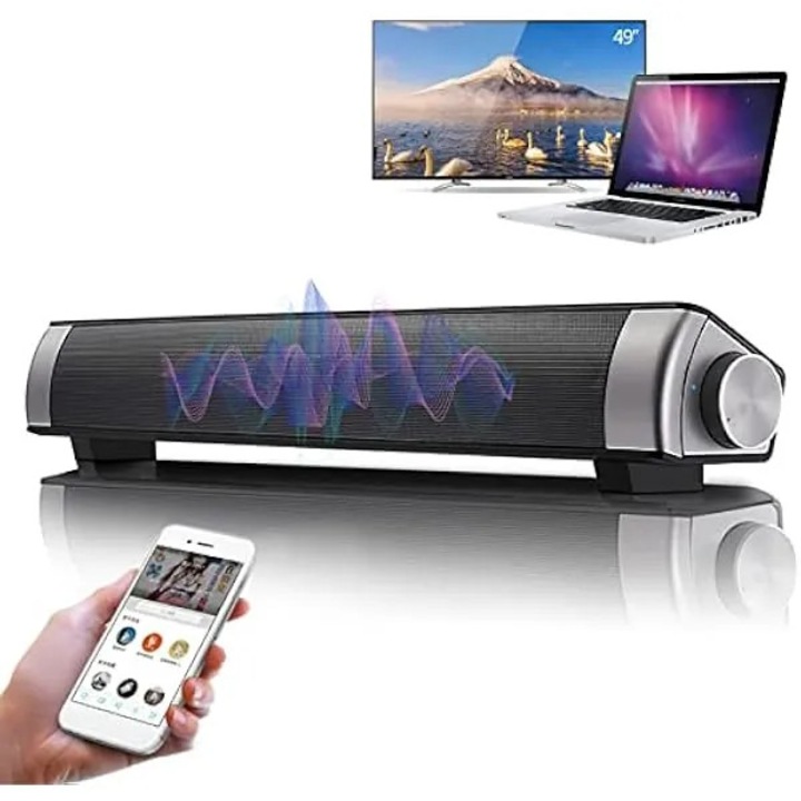 Bara de sunet wireless, difuzor stereo, Bluetooth, 5W, design portabil, negru