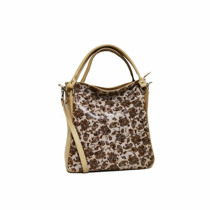 Zea női táska, valódi bőr, bézs/virágos