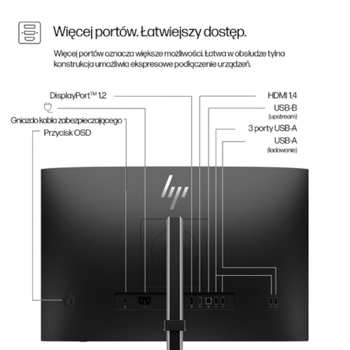 Monitor HP seria 5 Pro 524pn W129050586, 24" (61 cm), WUXGA 1920x1200, LCD mat, 5 ms, USB hub 3.2 Gen 1, VESA, reglabil pe inaltime, negru/argintiu