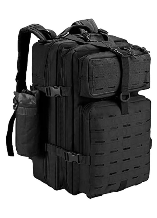 Rucsac militar tactic SHANNA 45L, impermeabil, negru, dimensiuni 28x28x48cm