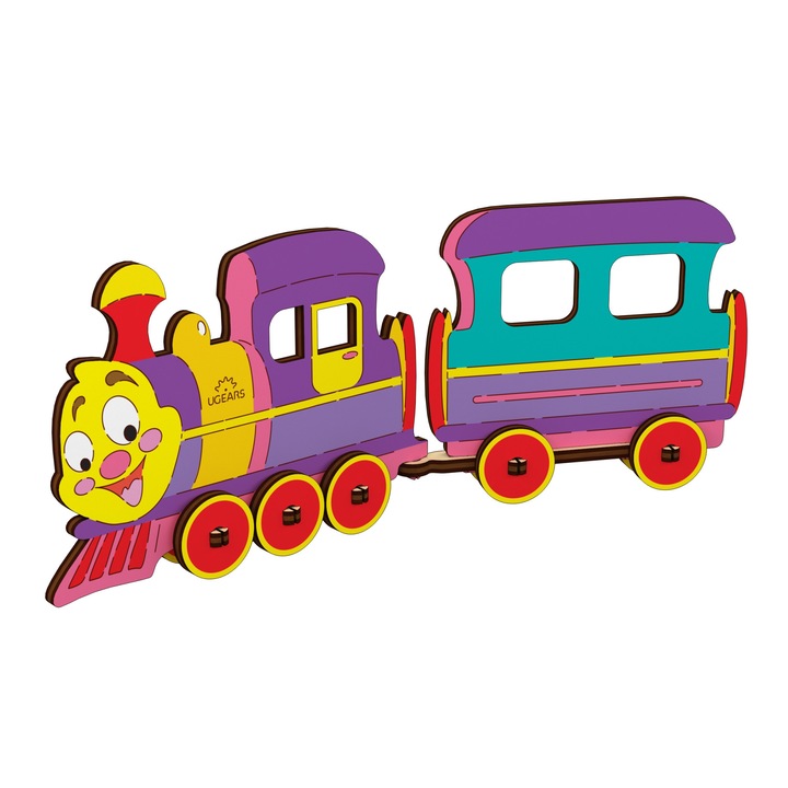 Puzzle 3D de colorat Locomotiva cu vagon UGears 4KIDS
