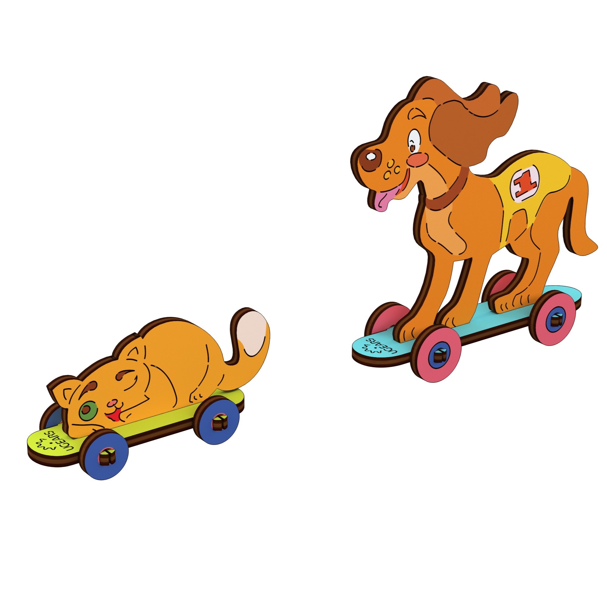 Puzzle 3D de colorat Catelus si pisicuta UGears 4KIDS