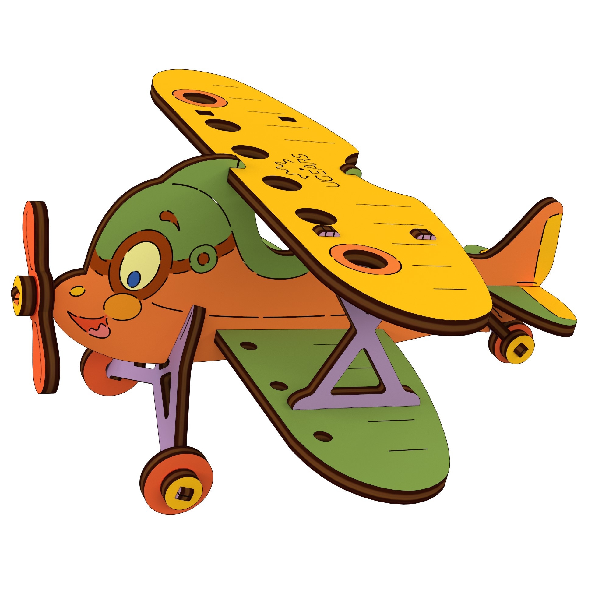 Puzzle 3D de colorat Biplan UGears 4KIDS