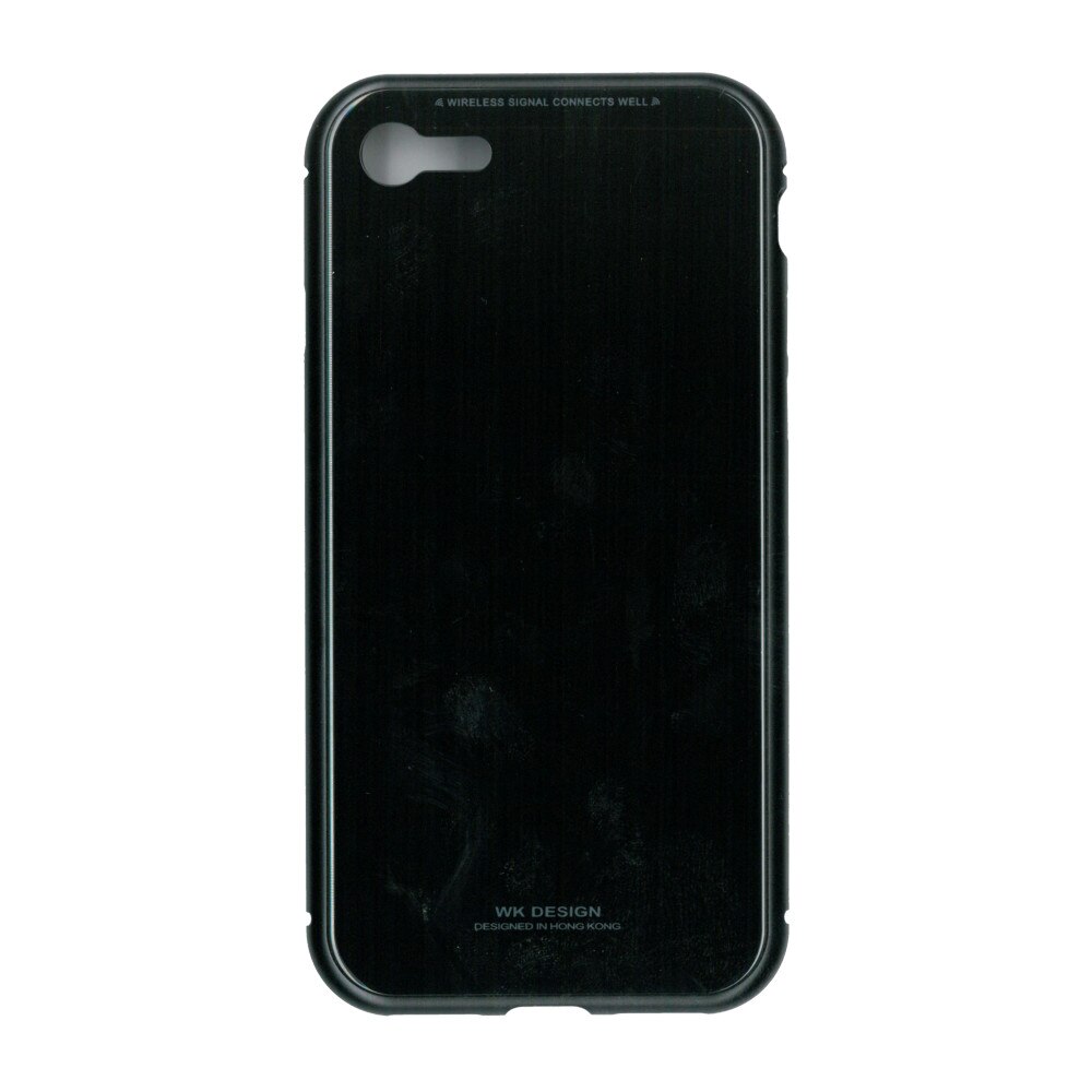 Husa de protectie hibrida din sticla securizata si rama metalica, WK Design, pentru iPhone 8/SE 2, negru