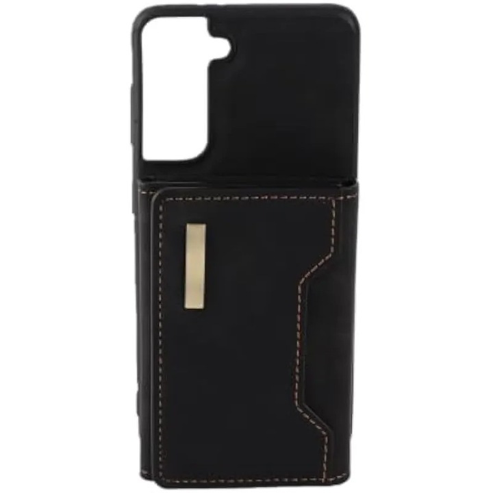 Husă magnetică cu portofel detasabil pentru telefon, design divizat, negru, pentru Samsung Galaxy S21