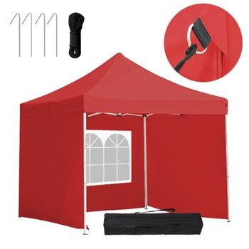 Pavilion pliant Timeless Tools cu cadru metalic, 3 Pereti laterali si Geanta de transport, 2,9 x 2,9 m, Rosu Pavilion pliant Timeless Tools cu cadru metalic, 3 Pereti laterali si Geanta de transport, 2,9 x 2,9 m, Rosu