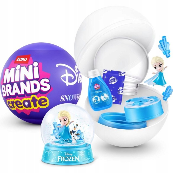 Капсула изненада, Zuru, Mini Brands Disney Snow Globe Series 1, DIY снежен глобус с минифигурка Disney, 6 елемента изненада, 9 персонажа за колекциониране, брокат, вода, стикер, без батерии, 3+