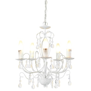 Lustra design elegant Antique, lux.pro, 5 x E14, inaltime 145 cm, metal/cristal artificial, alb Lustra design elegant Antique, lux.pro, 5 x E14, inaltime 145 cm, metal/cristal artificial, alb