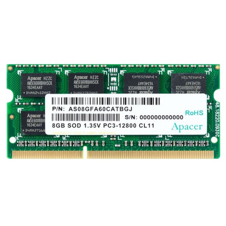 Памет за лаптоп Apacer 8GB Notebook Memory - DDRAM3 SODIMM 240pin Low Voltage 1.35V PC12800 @ 1600MHz AS08GFA60CATBGJ