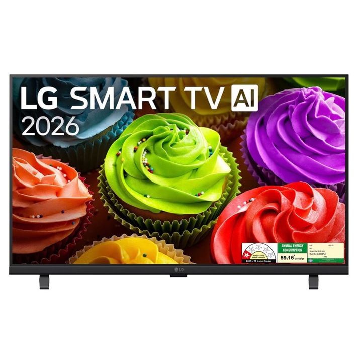 Телевизор LG 32LB650B3LA, 32" LED HD TV, 1366x768, DVB-T2/C/S2, webOS 26 Smart, ?5 AI Processor Gen9, Resolution Upscaler, Google Cast, AI, AI Sound Pro, WiFi 5, HDR10 / HLG, eARC (HDMI 2), Airplay2, CI, LAN, USB, Bluetooth 5.3, Two Pole Stan 32LB650B3LA