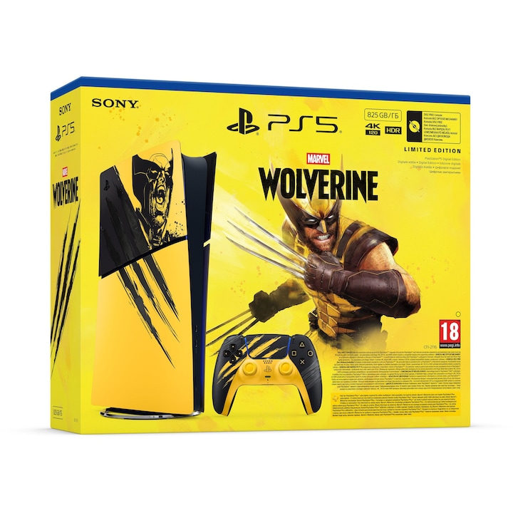 Конзола PlayStation 5 (Slim) - Digital Edition - Marvel’s Wolverine Battle Yellow Limited Edition Bundle
