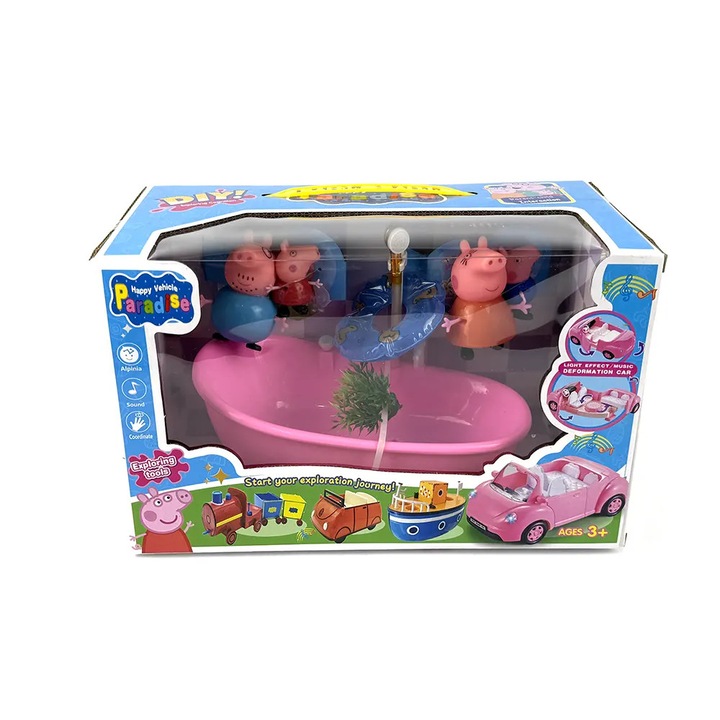 Детски комплект Peppa Pig, С вана, 4 фигурки, Душ с вода и аксесоари