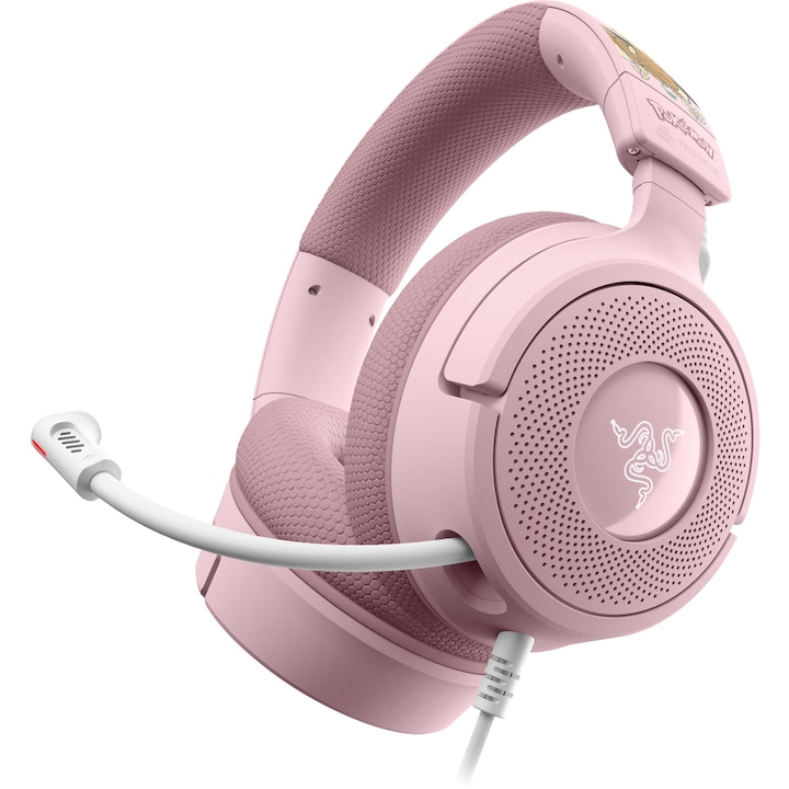 Геймърски слушалки Razer Kraken V4 X Pokemon Pikachu & Eevee Edition, USB-C/USB-A, Surround 7.1, Chroma RGB, Кардиоиден микрофон HyperClear Розов