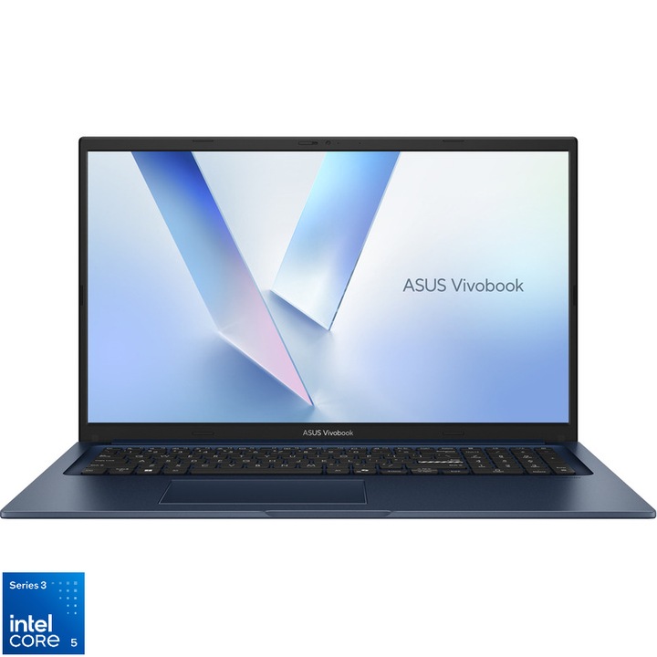 Laptop ASUS 17.3'' Vivobook 17 X1704MA, FHD, Procesor Intel® Core™ 5 315 (6M Cache, up to 4.40 GHz), 16GB DDR5, 512GB SSD, Intel Graphics, No OS, Quiet Blue