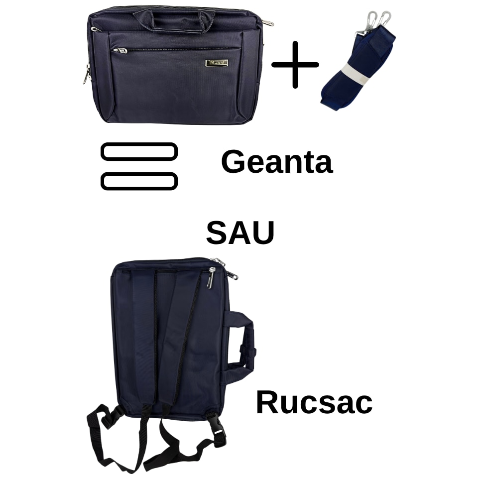 Ghiozdan 2 in 1, Geanta si Rucsac, albastru
