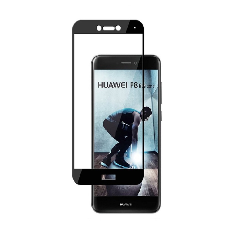 Huawei P8 Lite 2017/ P9 Lite 2017 закален стъклен протектор за целия екран 3D Full Glue, черен