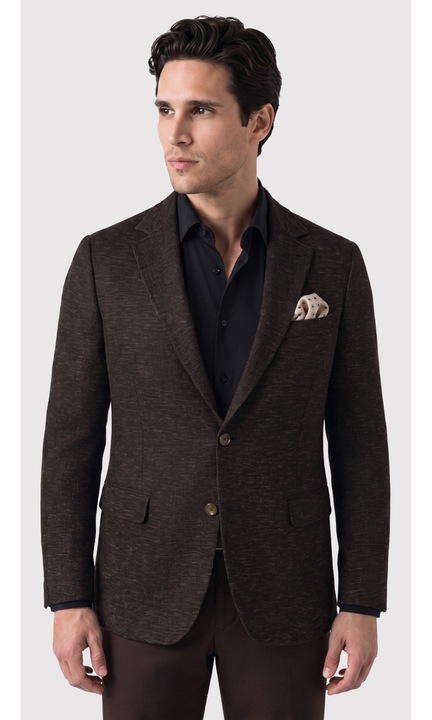 Мъжко кафяво сако, ежедневен стил, вталена кройка (Slim Fit), Pako Lorente, Кафяв