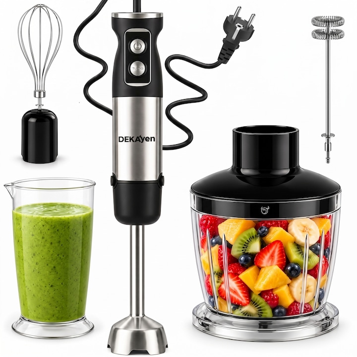 Mixer vertical de mana cu 13 piese, 150W, 7 viteze, tel dublu, sistem de disipare multidirectionala a caldurii pentru disipare rapida a caldurii, alb