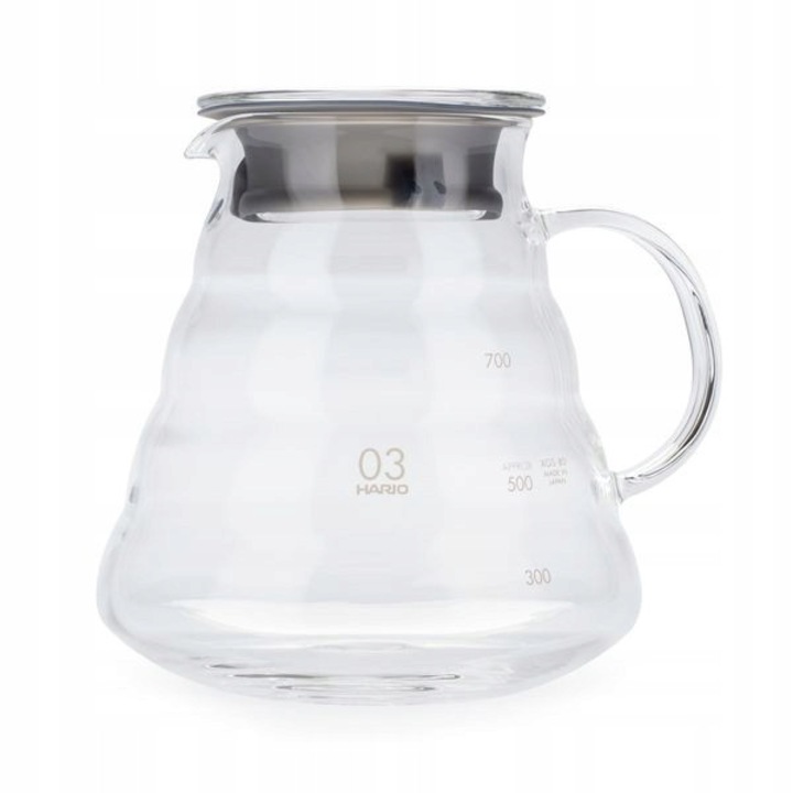 Ulcior pentru cafea Hario Range Server V60-03, sticlă termorezistentă, capacitate 800ml, cu capac din silicon