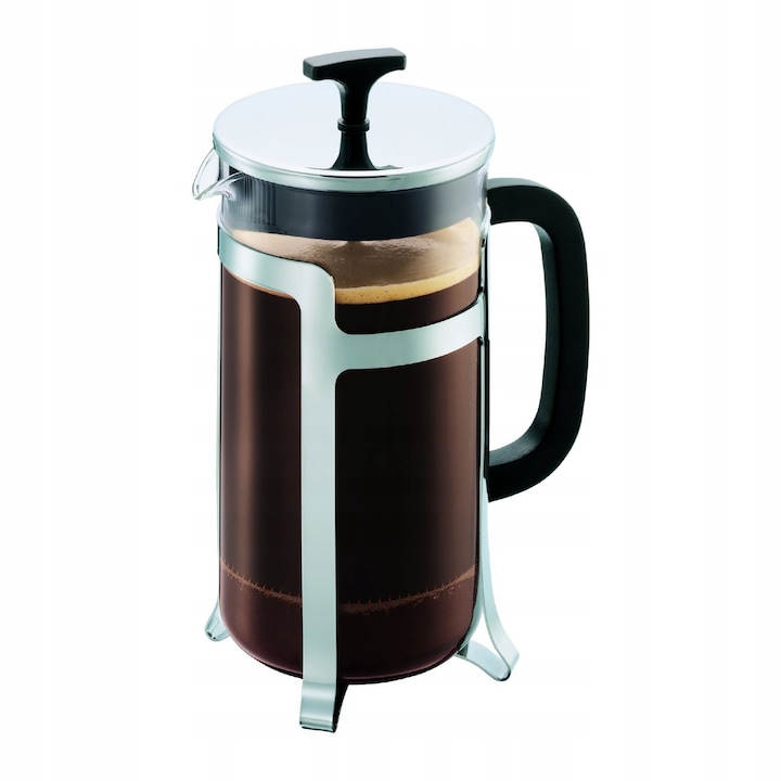 Cafetieră Bodum Jesper French Press, 1L, sticlă și inox cromat, design modern, pentru 8 cești