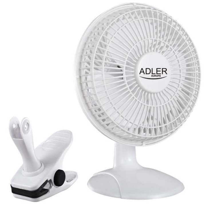Ventilator de birou, Adler AD7317, 15 cm, Alb