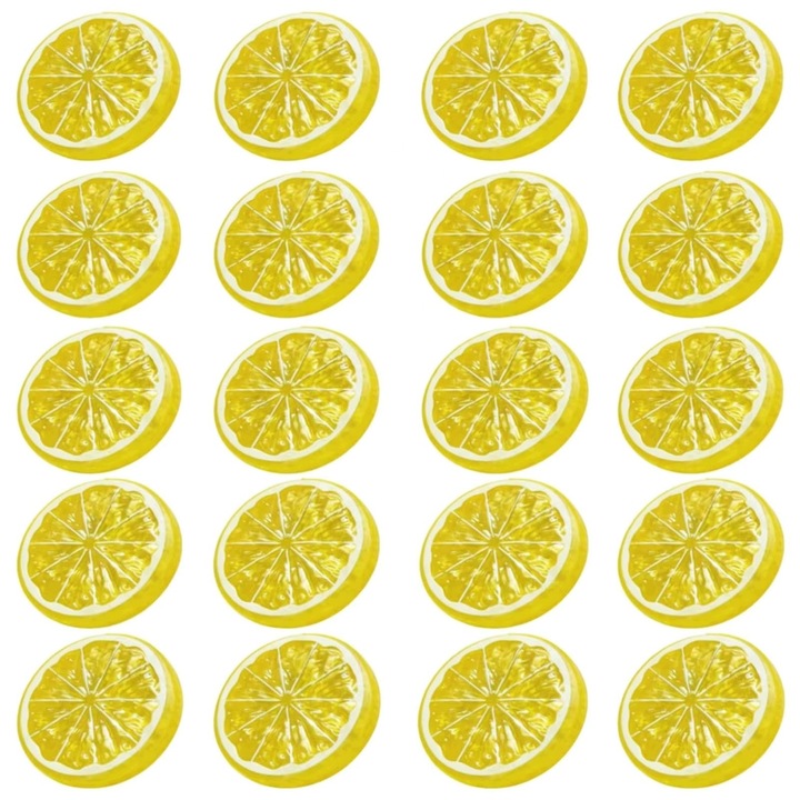 Set 20 felii de lămâie artificiale, 5.2x5.2x0.9 cm, decor bucătărie, plastic rezistent